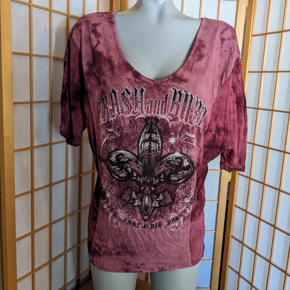 Crash and Burn bling/ tye dye shirt, medium.